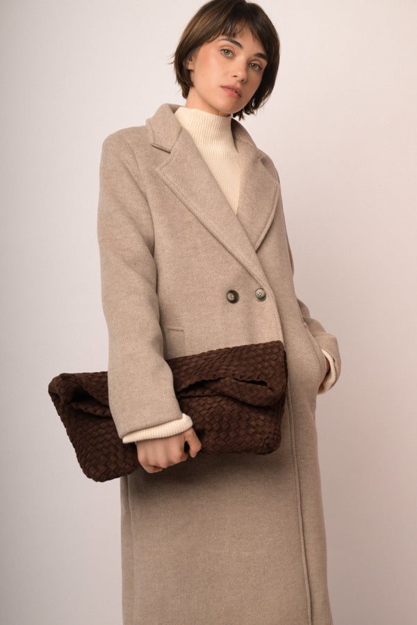 Borsa in faux suede intrecciata cioccolato