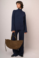 Borsa tote grande in faux suede cioccolato