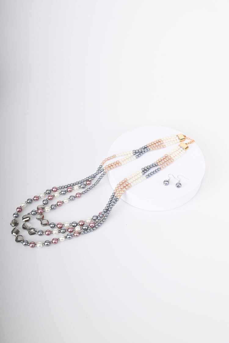 Collana doppi fili similperle tricolore