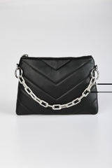 Clutch trapuntata con catena in strass
