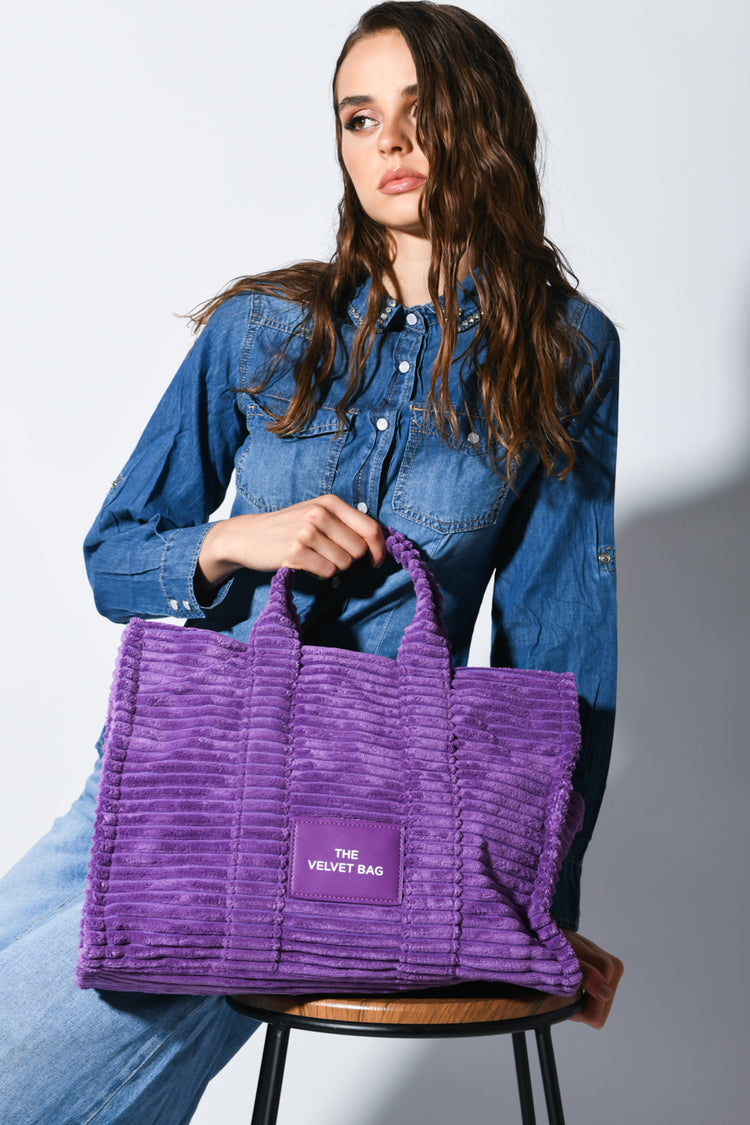 Borsa tote in velluto a coste