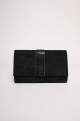 Pochette in velluto nero con banda in strass