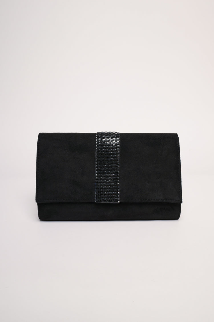 Pochette in velluto nero con banda in strass
