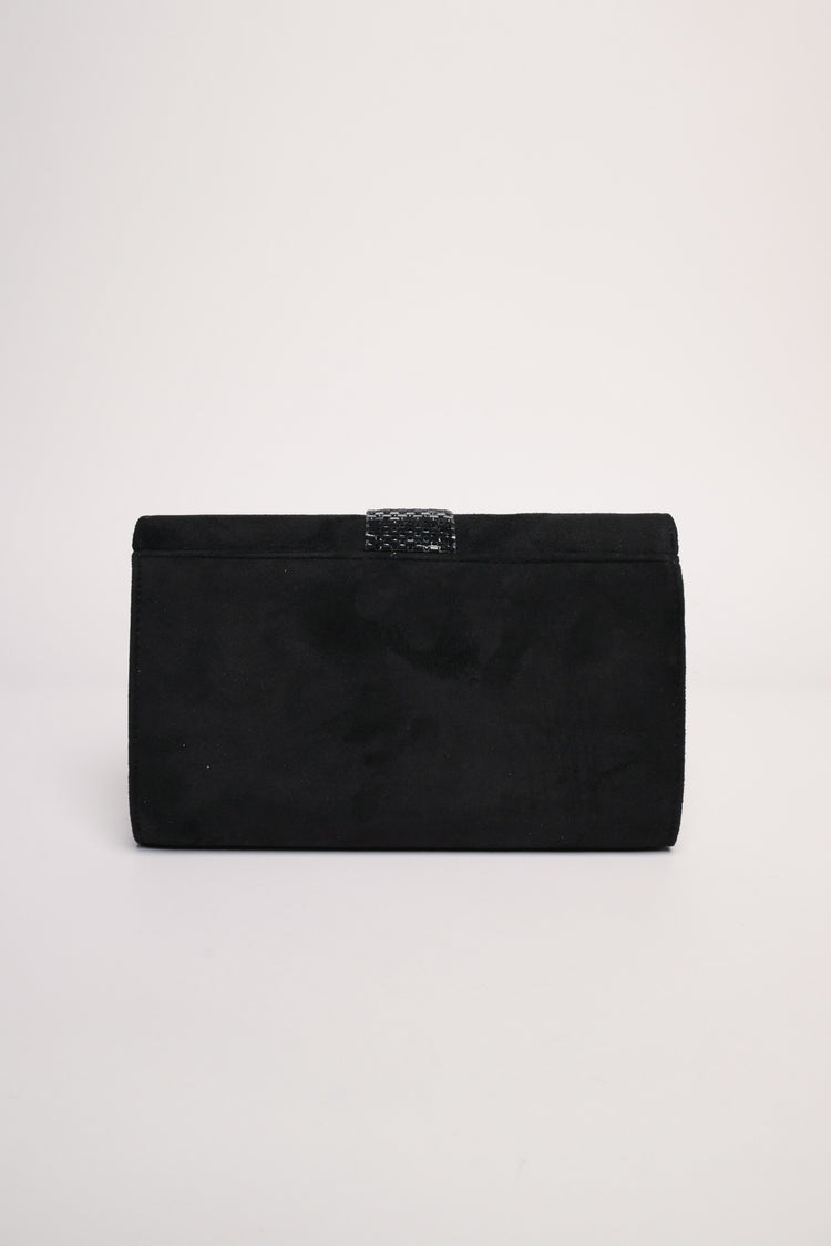 Pochette in velluto nero con banda in strass