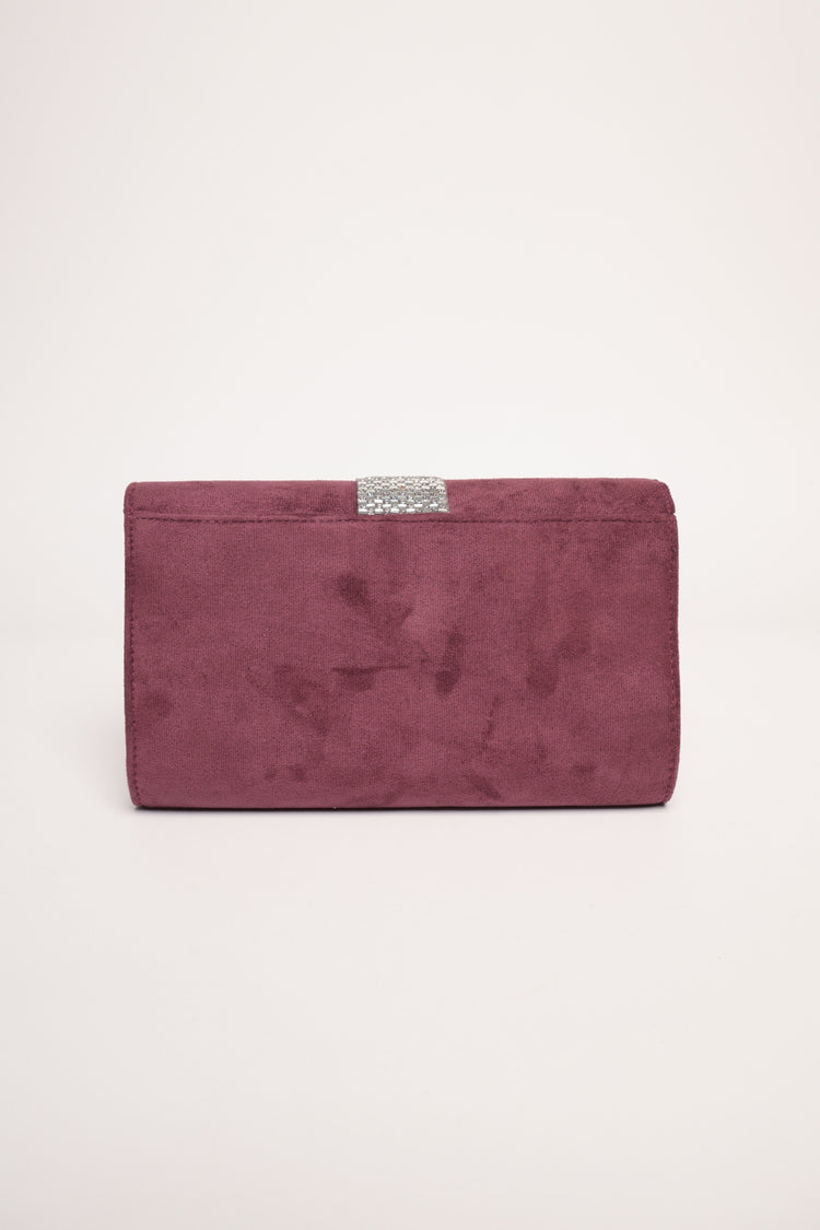Pochette in velluto bordeaux con banda in strass
