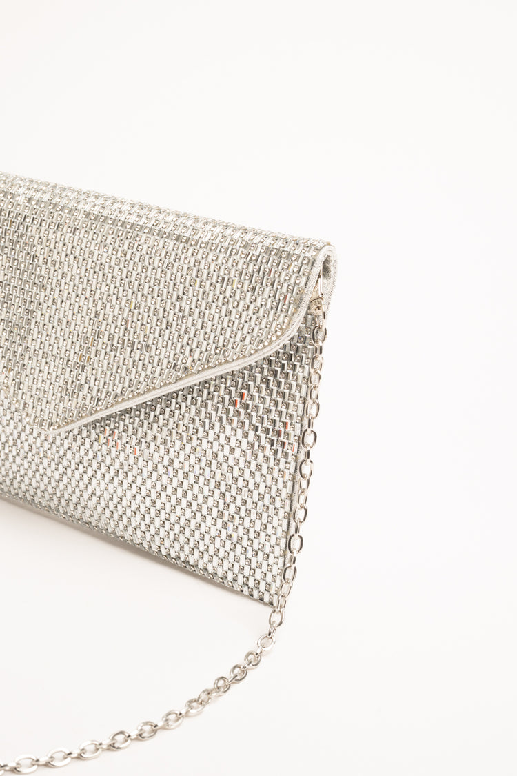 Pochette con decorazione strass argento