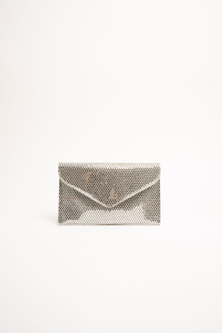 Pochette con decorazione strass argento