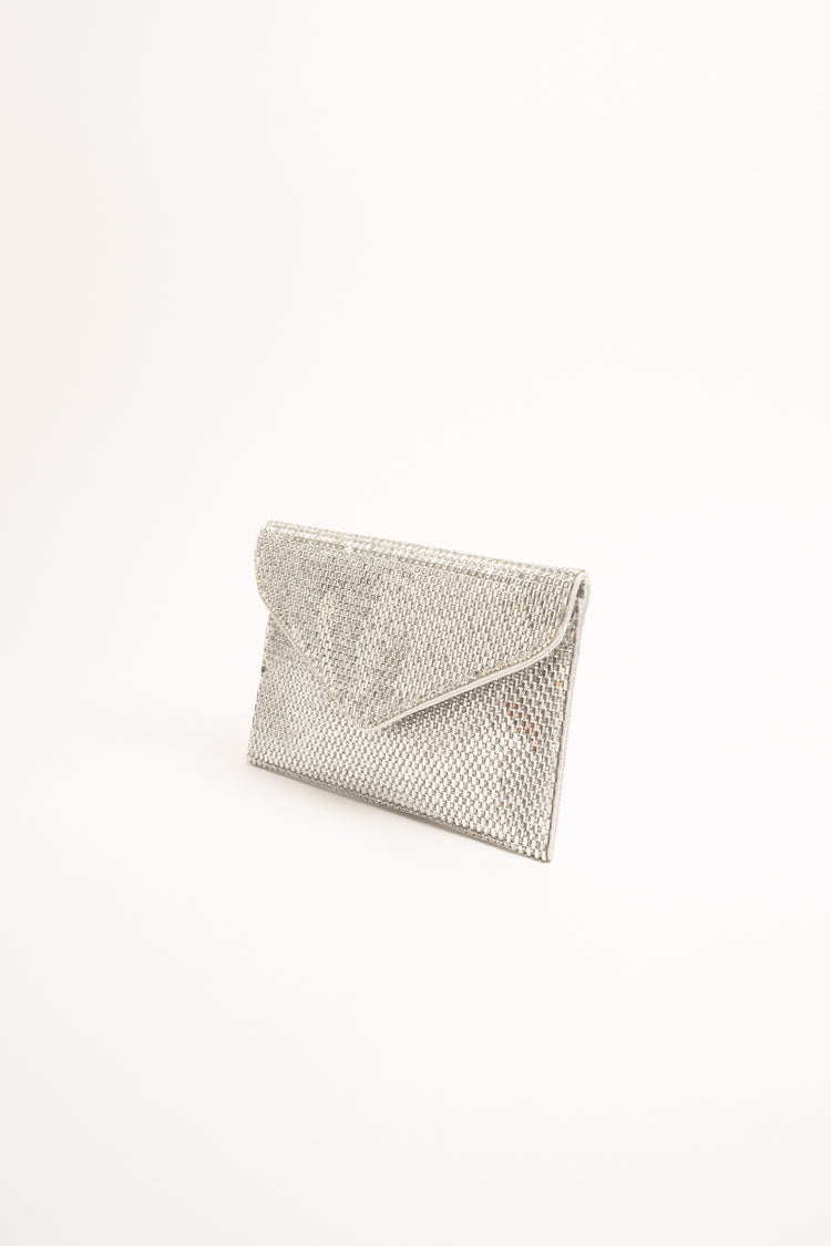 Pochette con decorazione strass argento