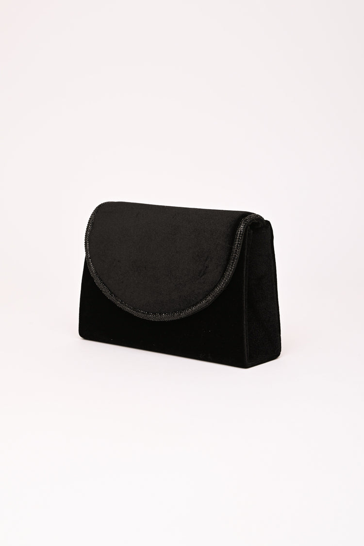 Pochette in velluto con profilo con strass