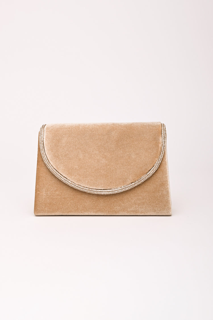 Pochette in velluto con profilo con strass