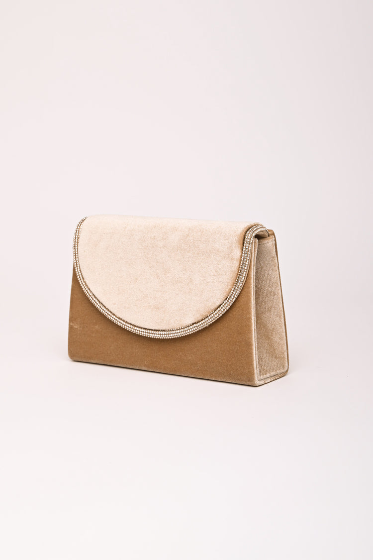 Pochette in velluto con profilo con strass