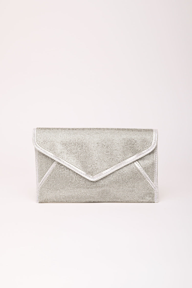 Pochette con decorazione strass argento