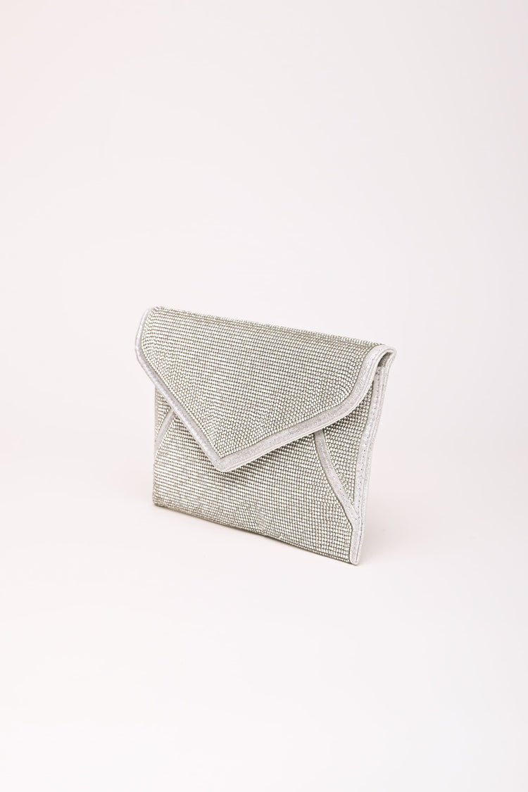Pochette con decorazione strass argento