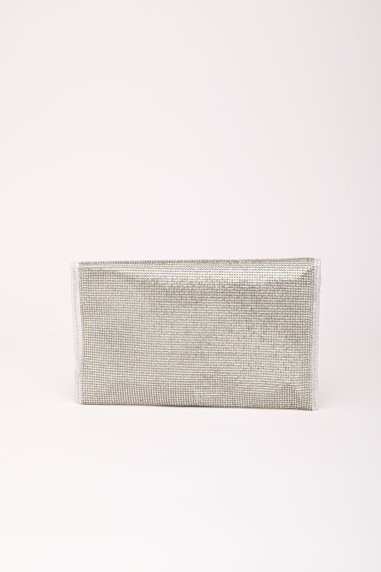 Pochette con decorazione strass argento