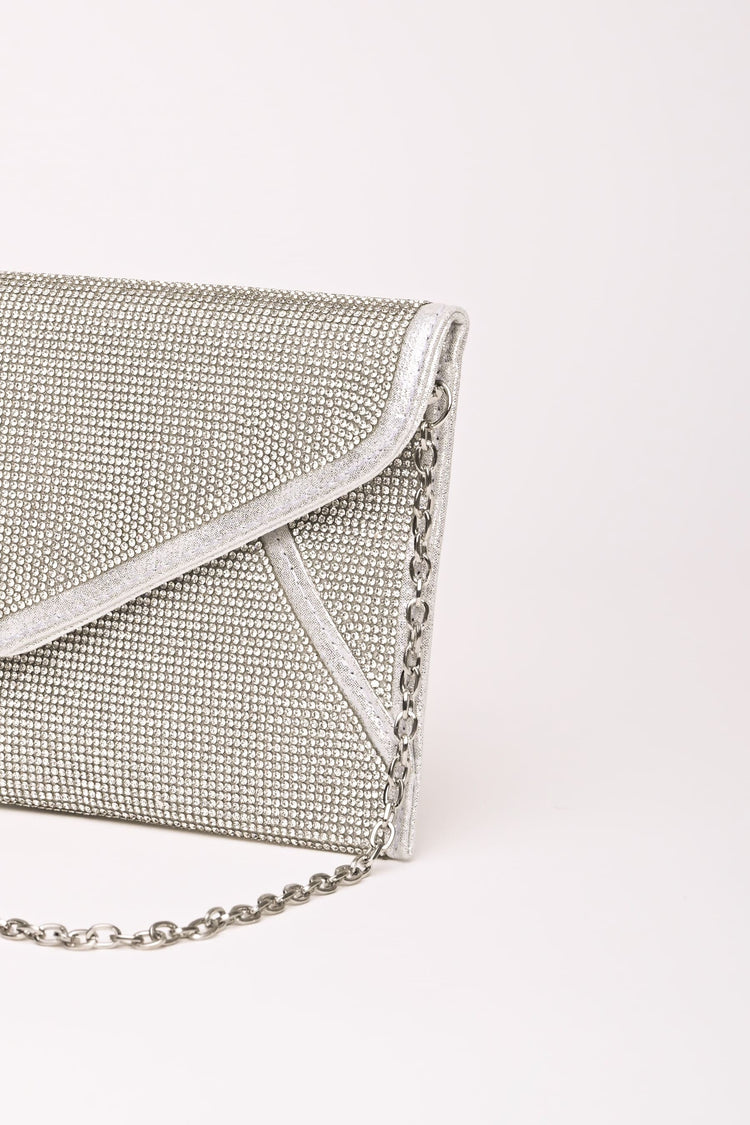 Pochette con decorazione strass argento