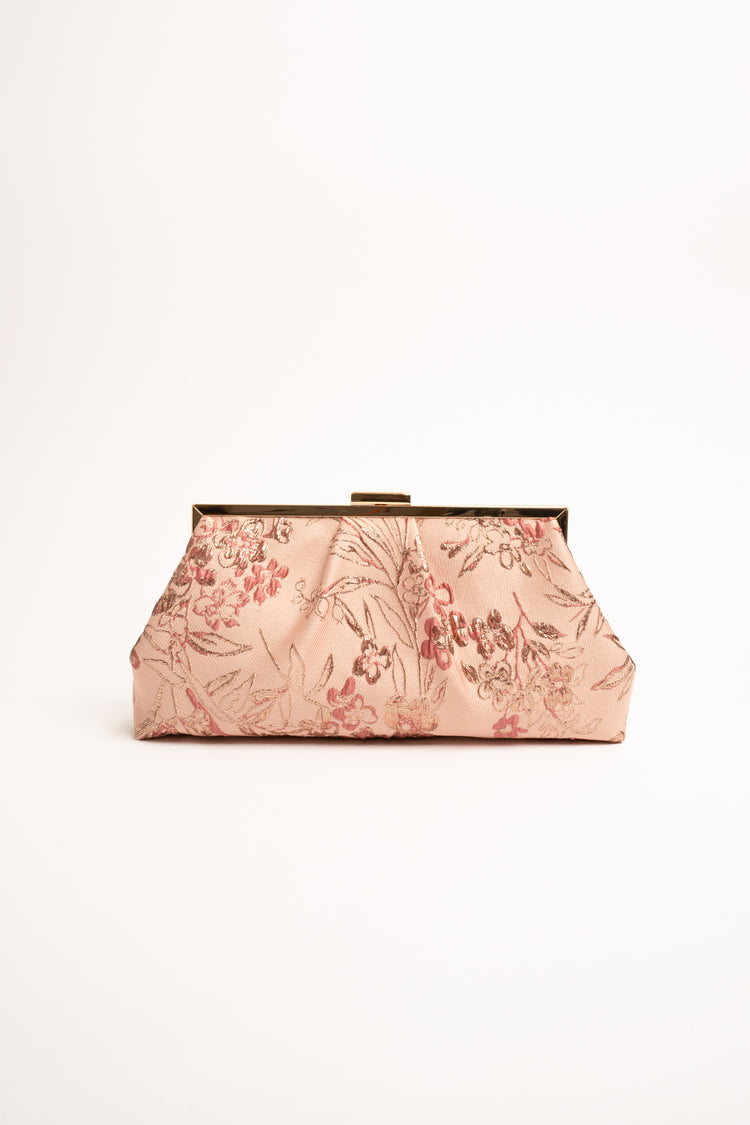 Pochette in jacquard floreale rosa