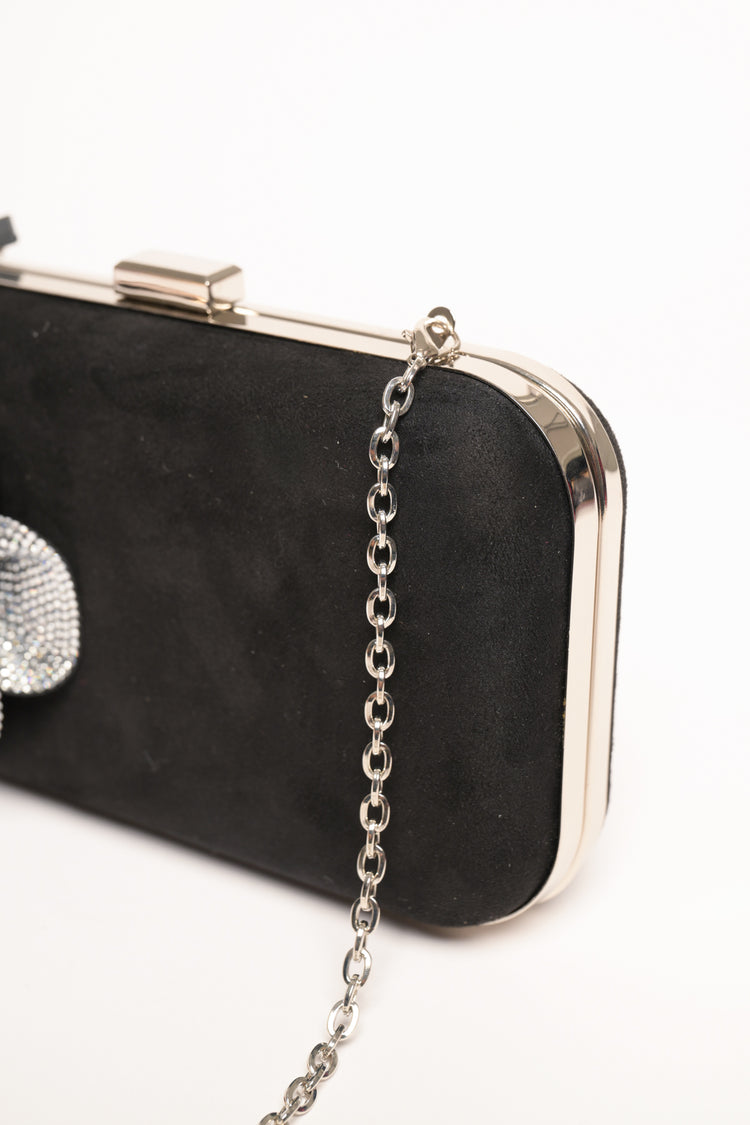 Clutch rigida in faux suede con fiore in strass