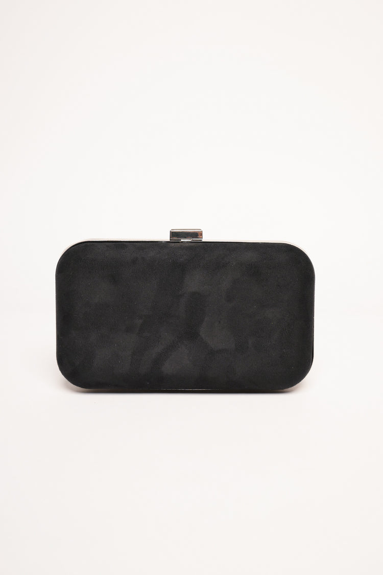 Clutch rigida in faux suede con fiore in strass