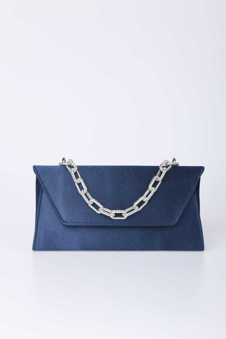 Pochette in raso con manico in strass