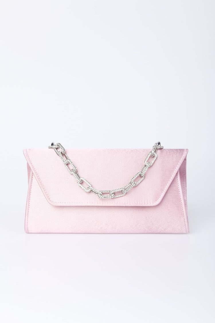 Pochette in raso con manico in strass
