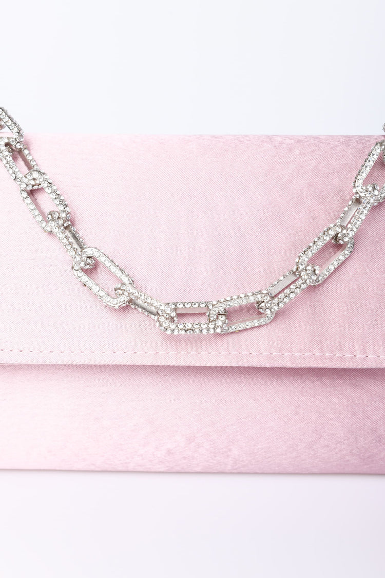 Pochette in raso con manico in strass