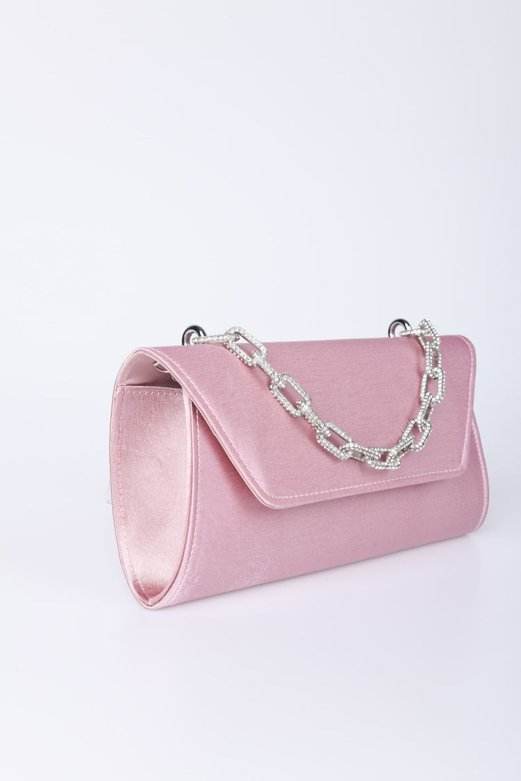 Pochette in raso con manico in strass