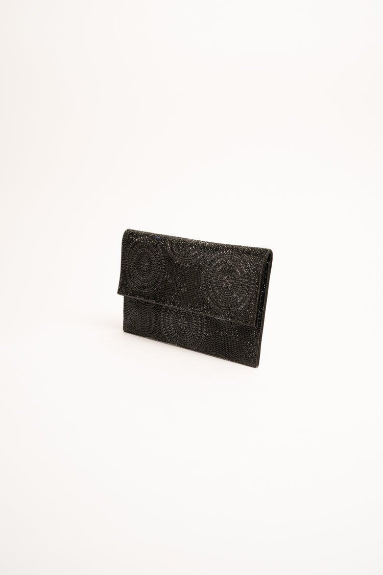 Pochette in strass con decorazione cerchi nera