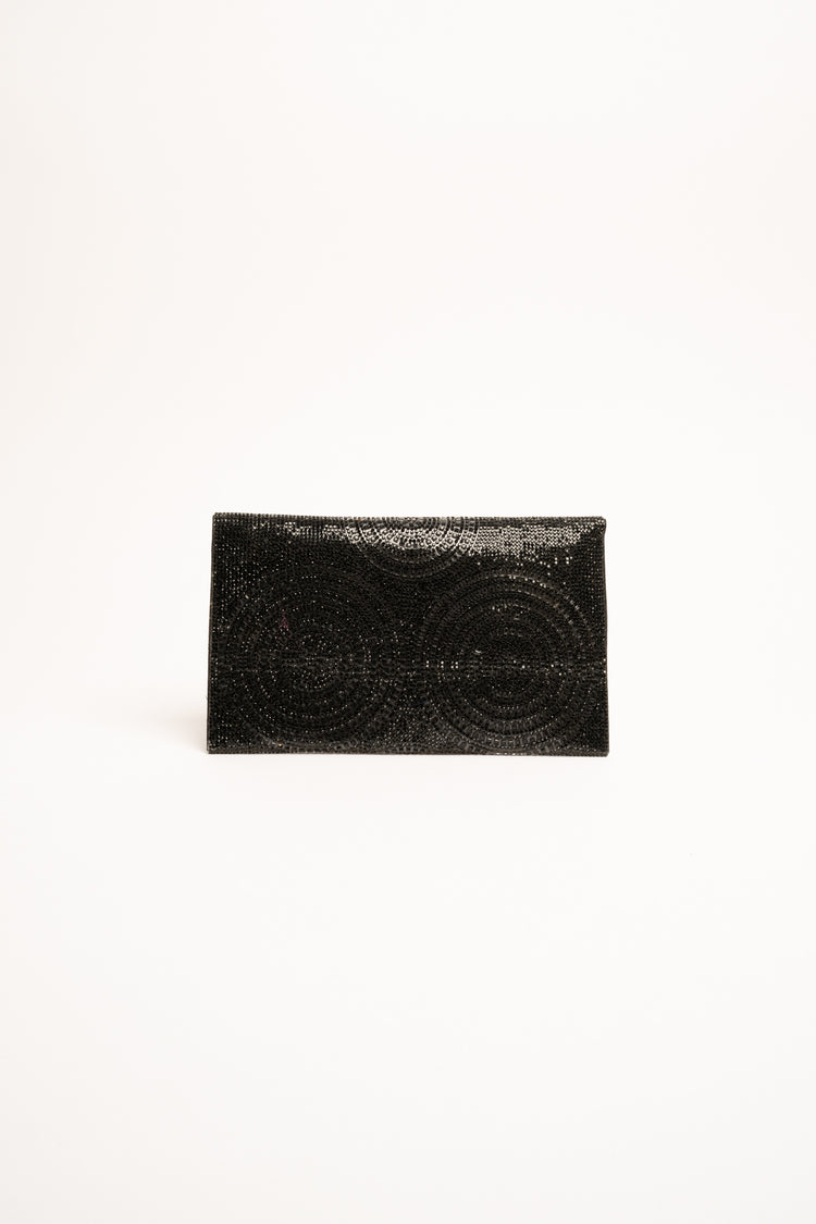 Pochette in strass con decorazione cerchi nera