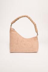 Borsa asimmetrica in faux suede beige rosato