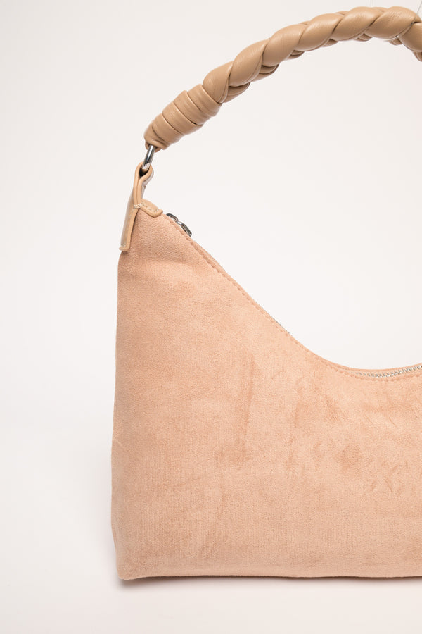 Borsa asimmetrica in faux suede beige rosato