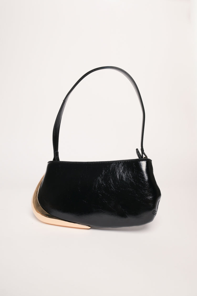 Borsa piccola nera con placca dorata