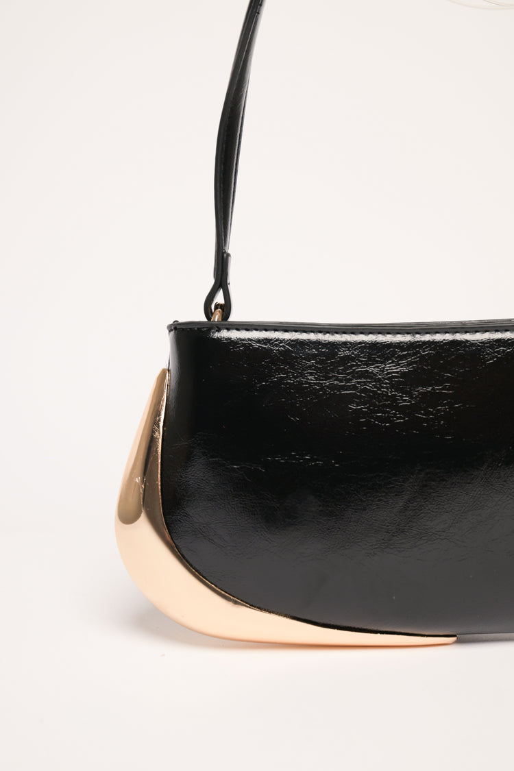 Borsa piccola nera con placca dorata