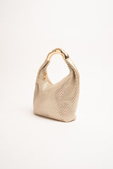 Borsa piccola in similpelle intrecciata oro