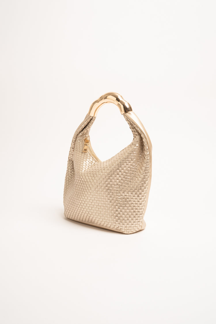 Borsa piccola in similpelle intrecciata oro