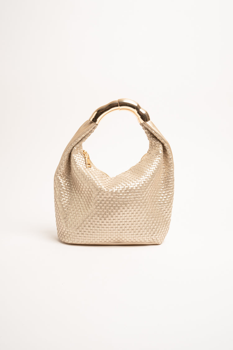 Borsa piccola in similpelle intrecciata oro