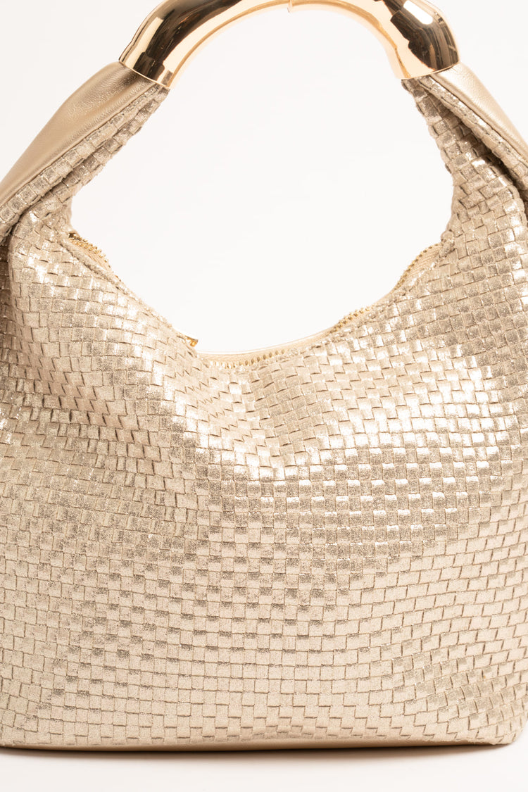 Borsa piccola in similpelle intrecciata oro