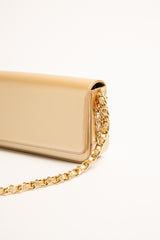 Pochette in similpelle beige con tracolla a catenella