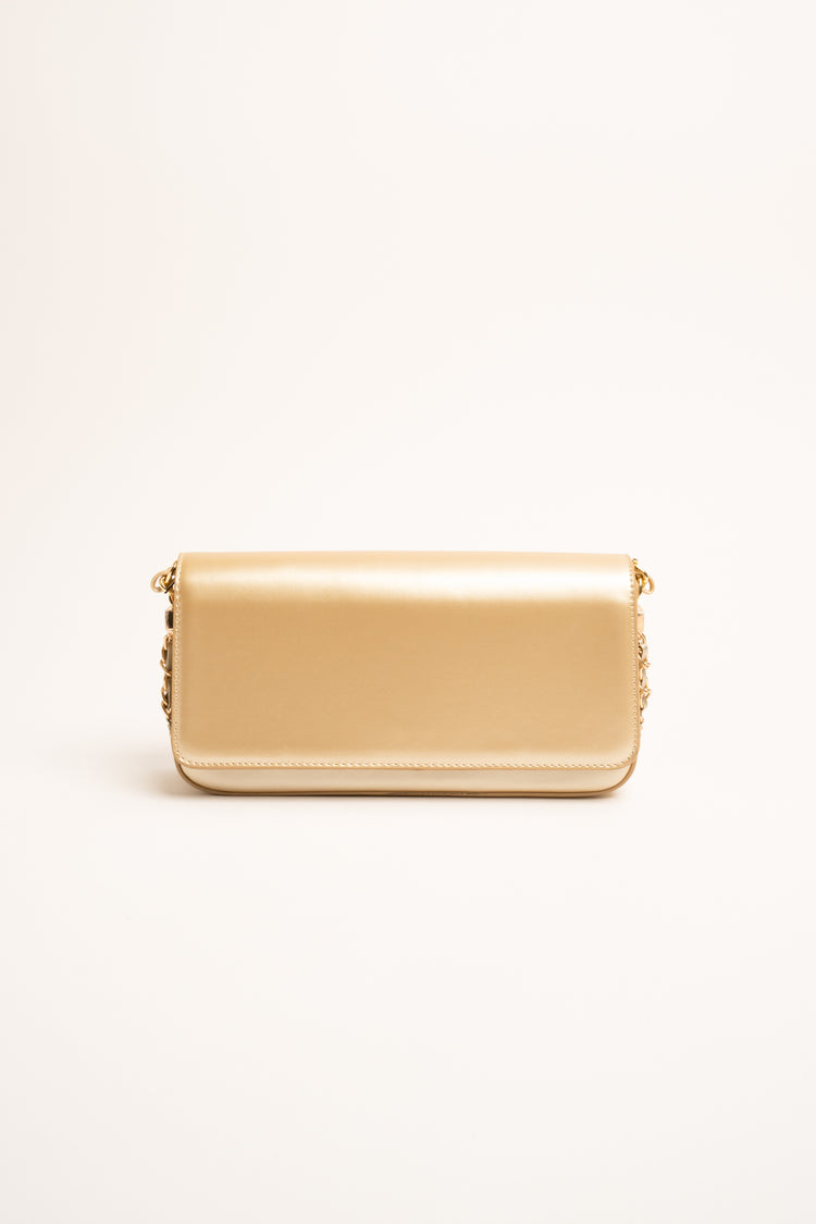 Pochette in similpelle beige con tracolla a catenella