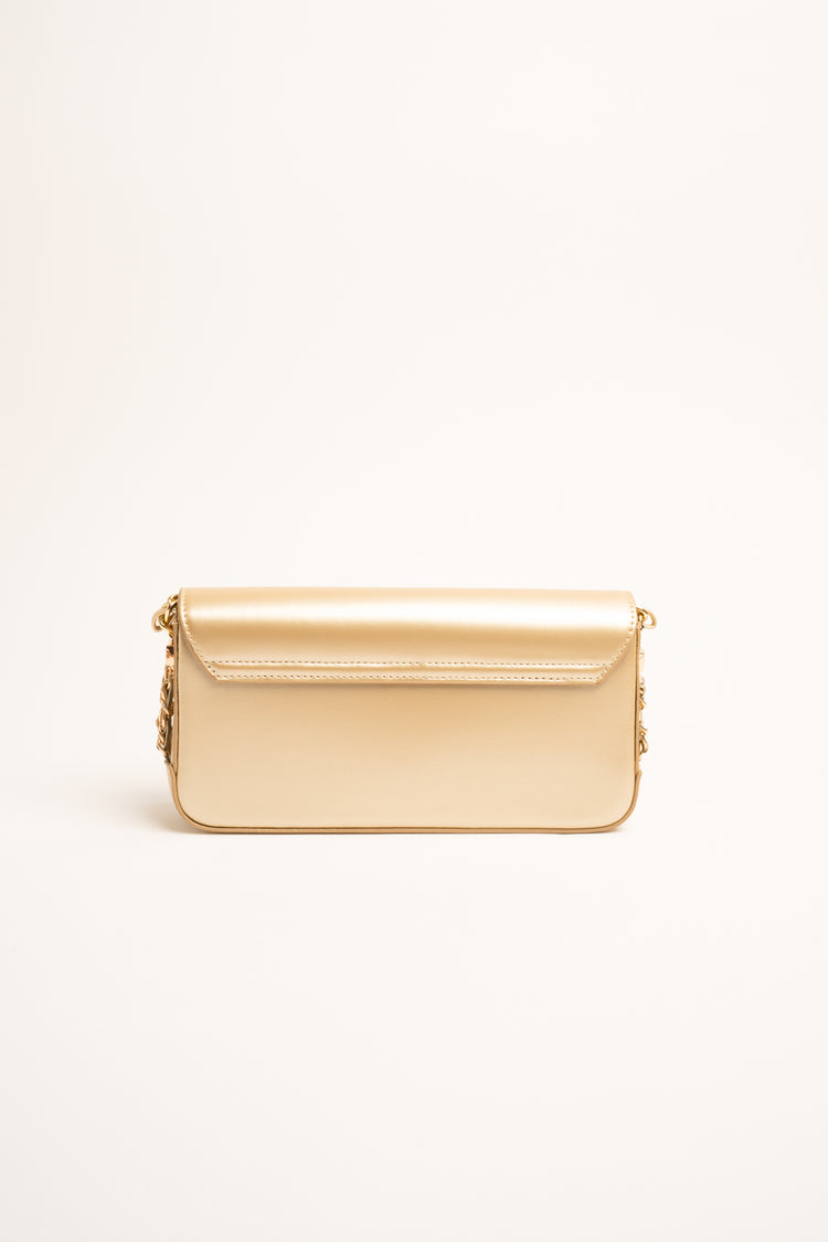Pochette in similpelle beige con tracolla a catenella