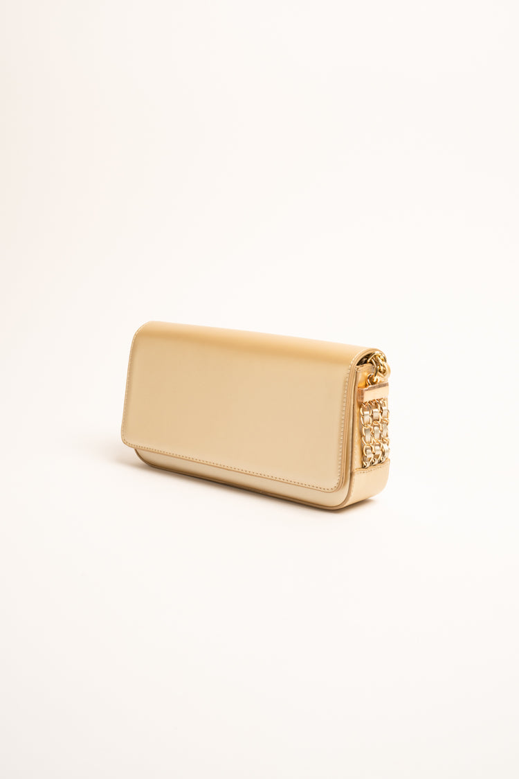 Pochette in similpelle beige con tracolla a catenella