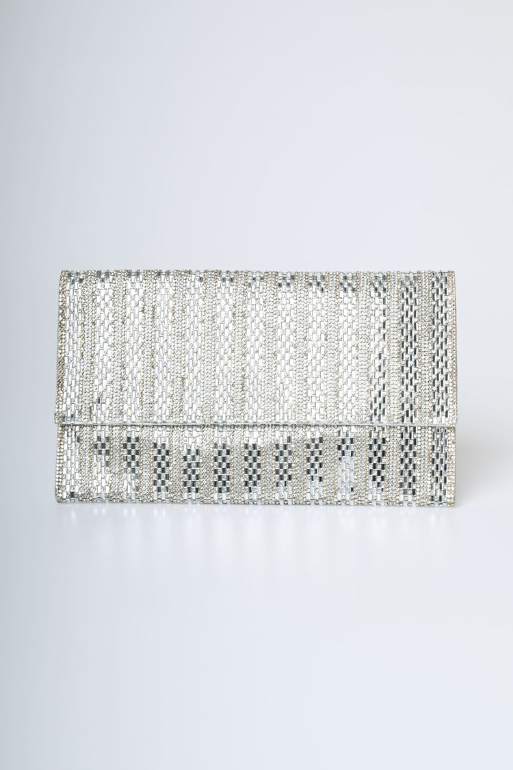 Pochette a righe in strass