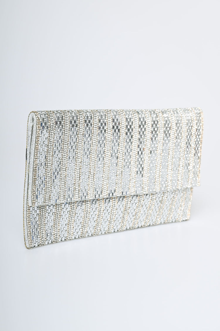 Pochette a righe in strass