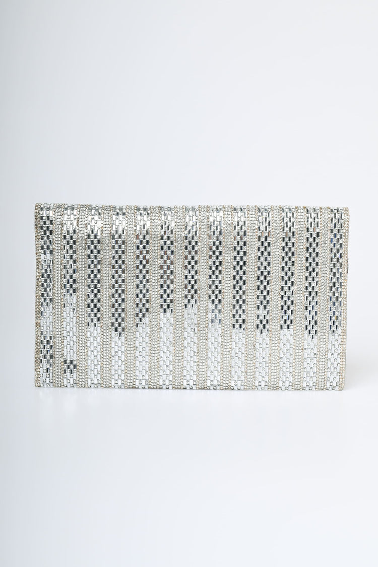 Pochette a righe in strass