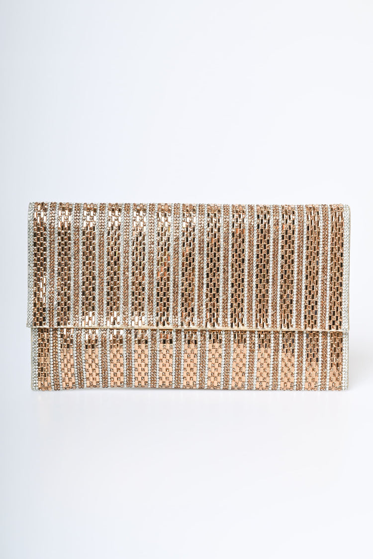 Pochette a righe in strass