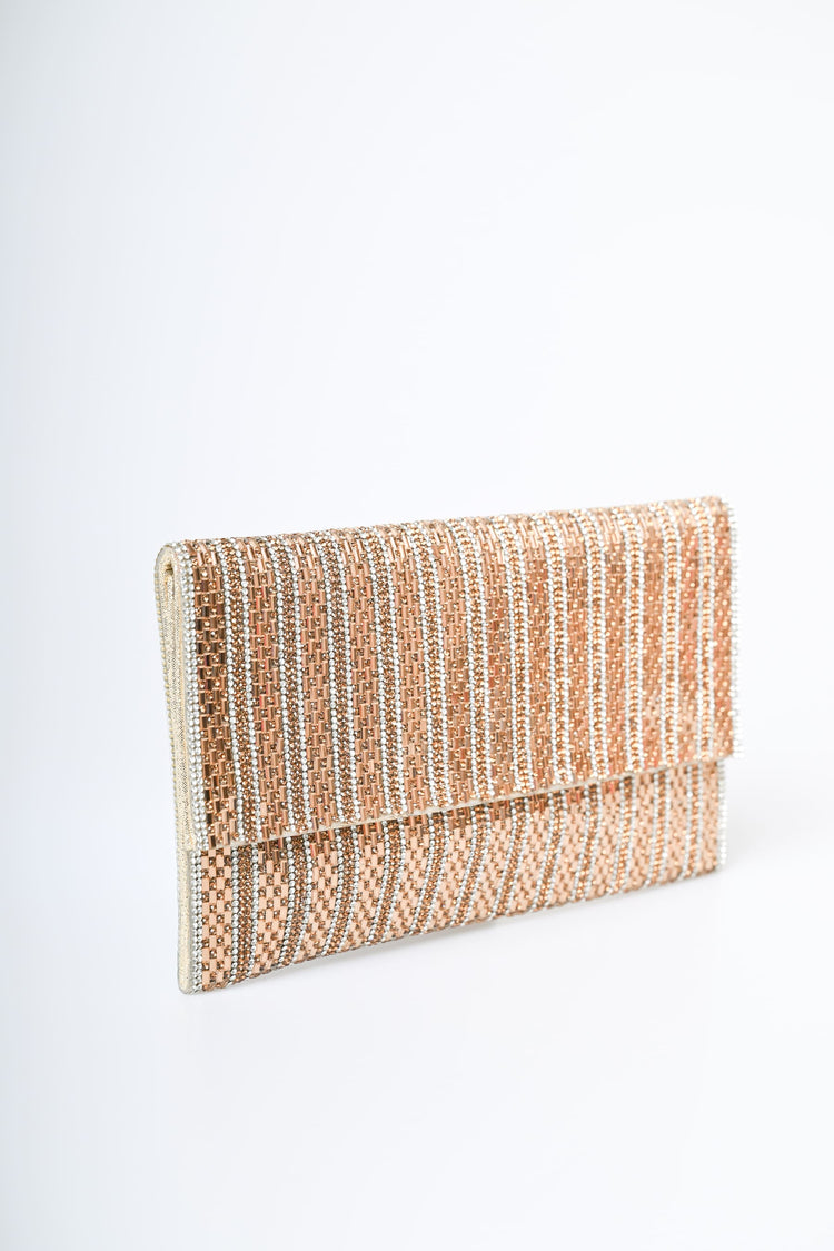 Pochette a righe in strass