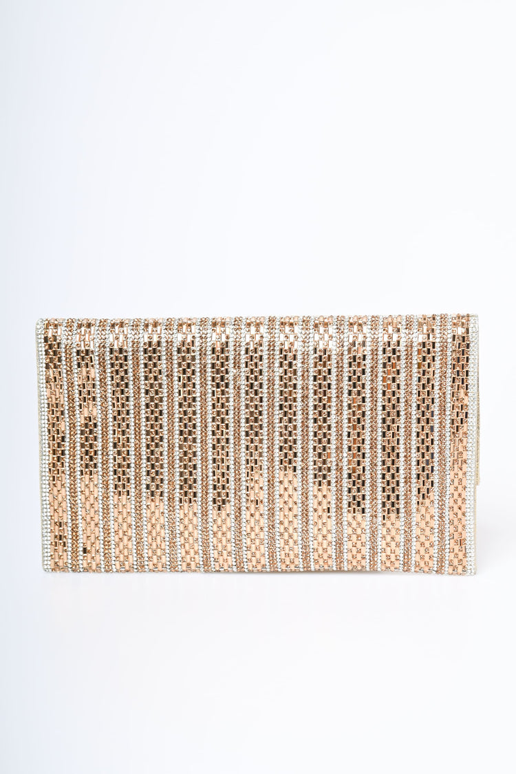 Pochette a righe in strass