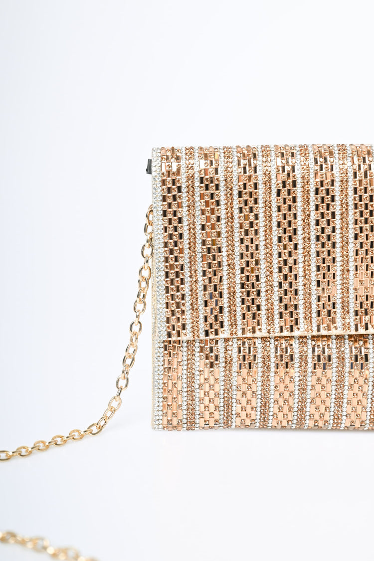 Pochette a righe in strass