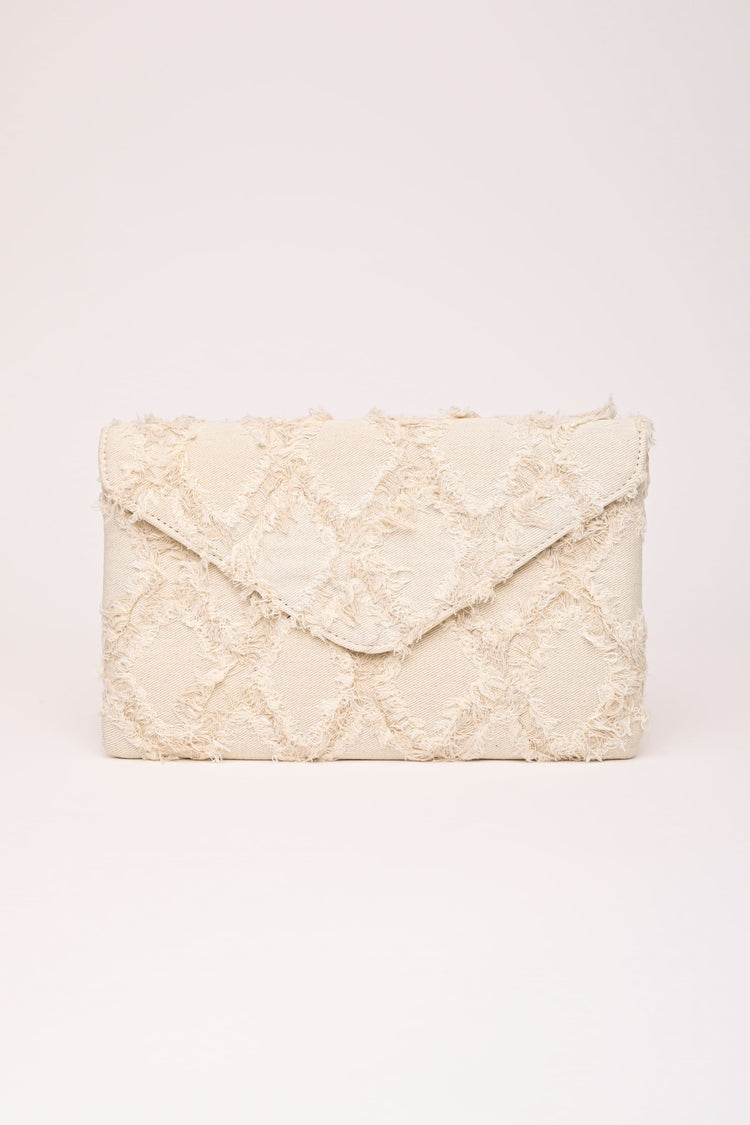 Pochette in denim jacquard a rombi