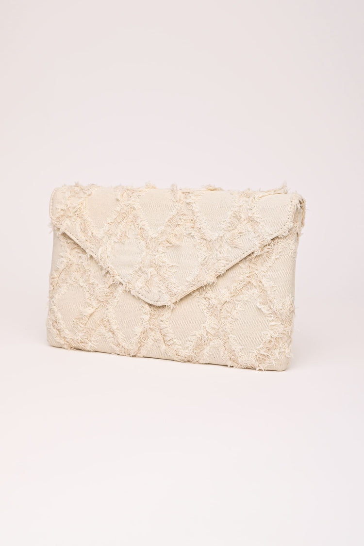 Pochette in denim jacquard a rombi