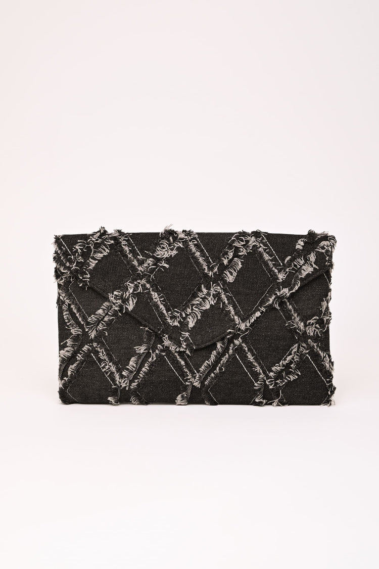 Pochette in denim jacquard a rombi